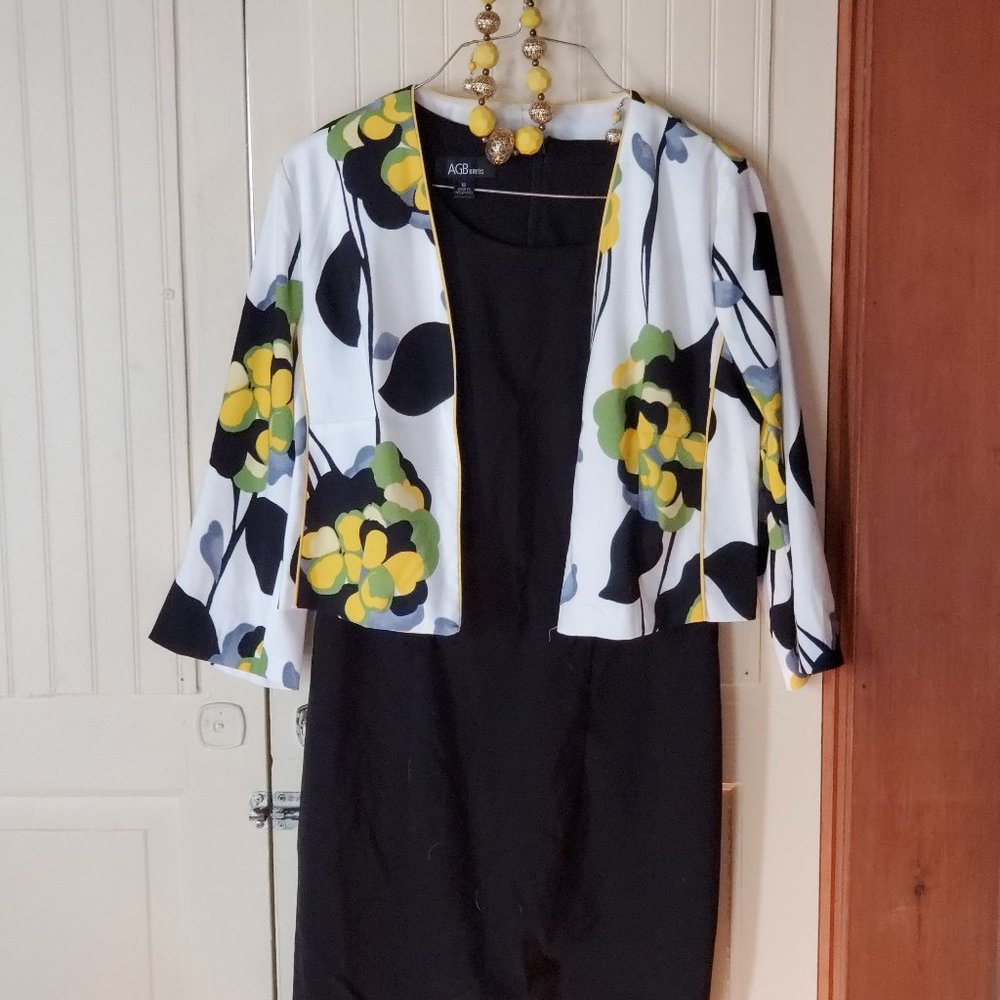 Floral Jacket over black shift dress bundle AGB Dress, size 12